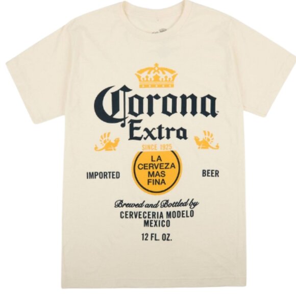 Corona Beer Unisex Short Sleeve Graphic Tee Beige Casual T-Shirt Size Large - Picture 1 of 3